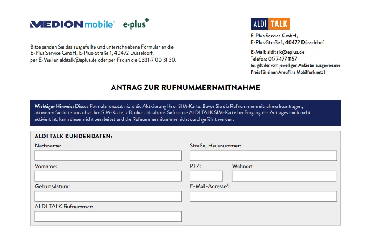 Aldi Talk Rufnummer Mitnehmen Formular